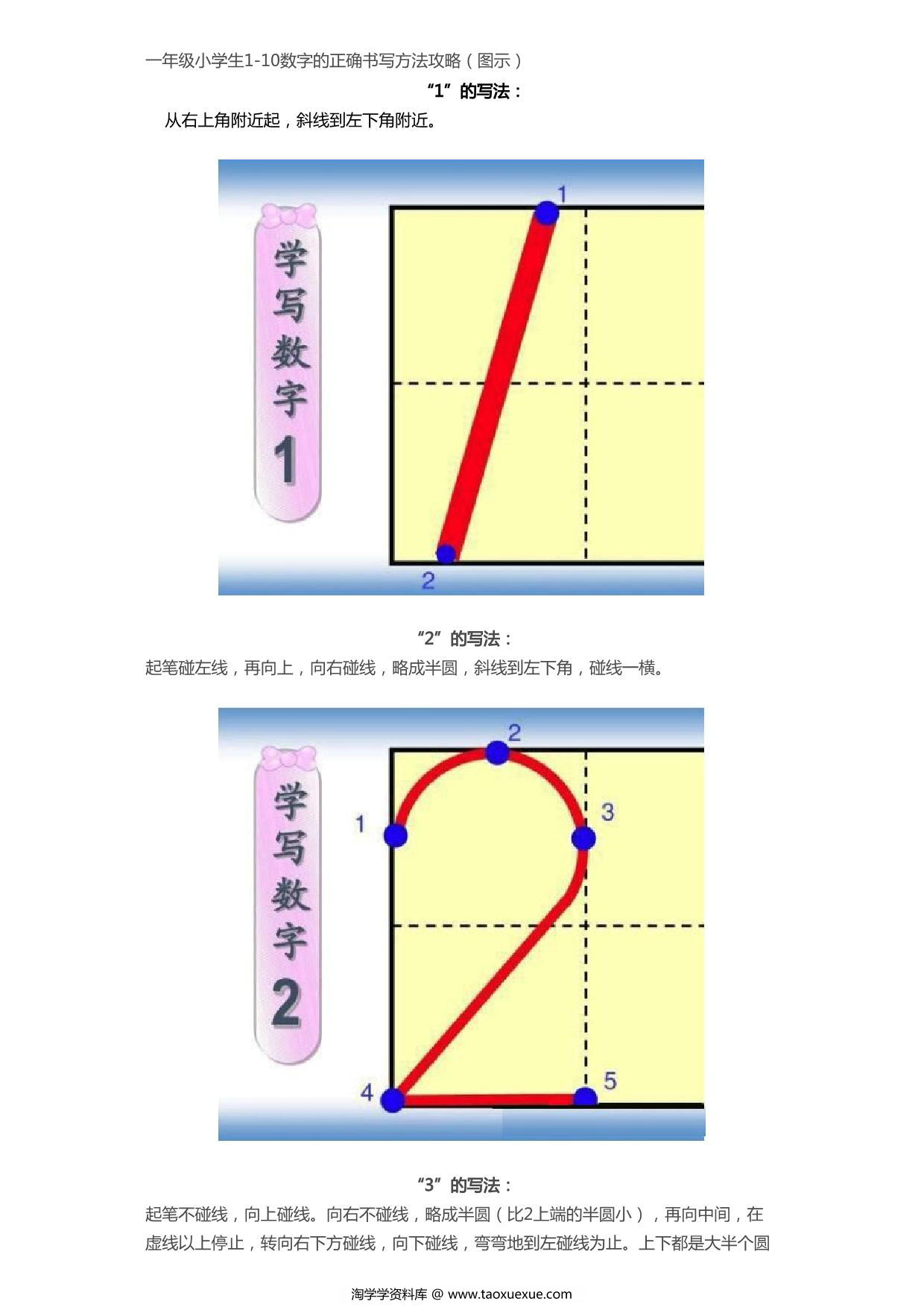 图片[1]-1-10数字的正确书写方法攻略，5页PDF电子版-淘学学资料库