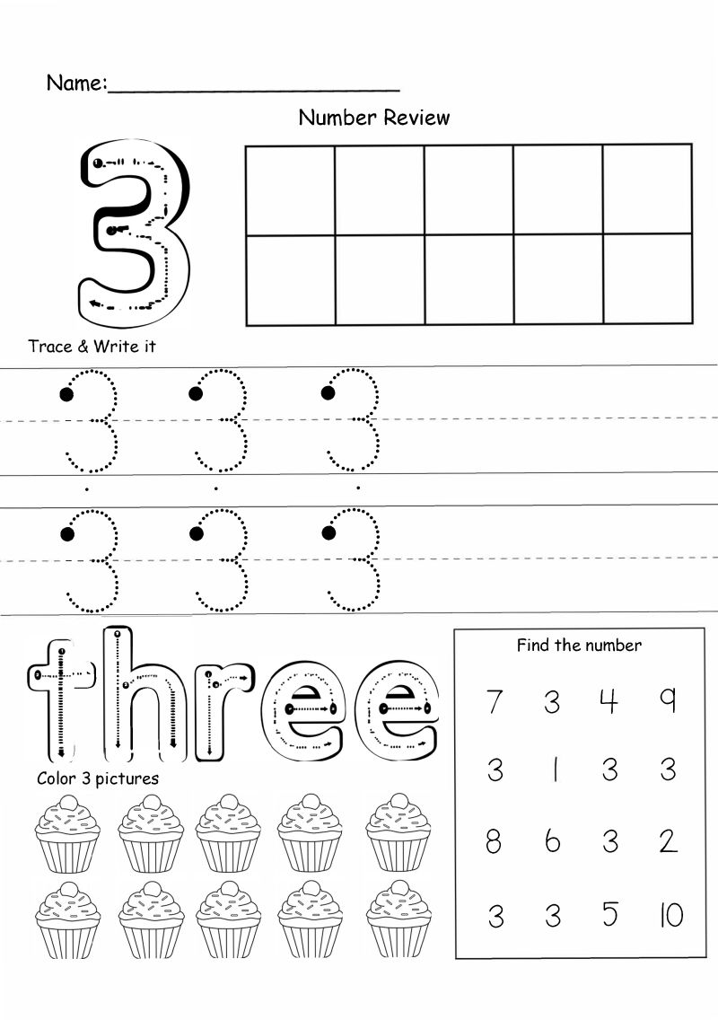 图片[3]-1—10数字描红练习册，包括描红、填色、找数字，素材可打印-淘学学资料库