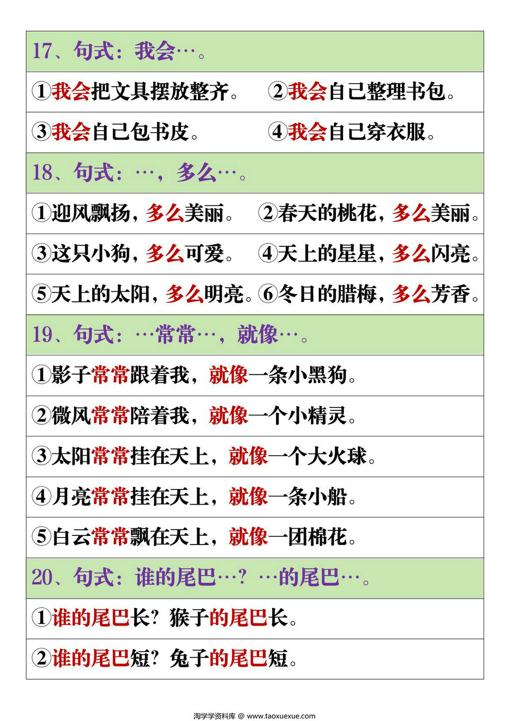 图片[3]-2024秋新版一年级上册语文仿写句子，9页PDF可打印-淘学学资料库