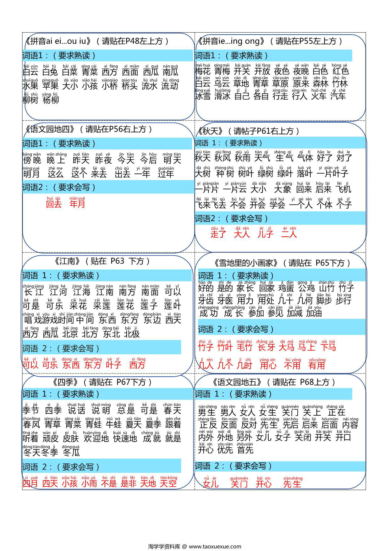 图片[2]-24新版一年级上册语文彩色版课课贴，4页PDF可打印-淘学学资料库