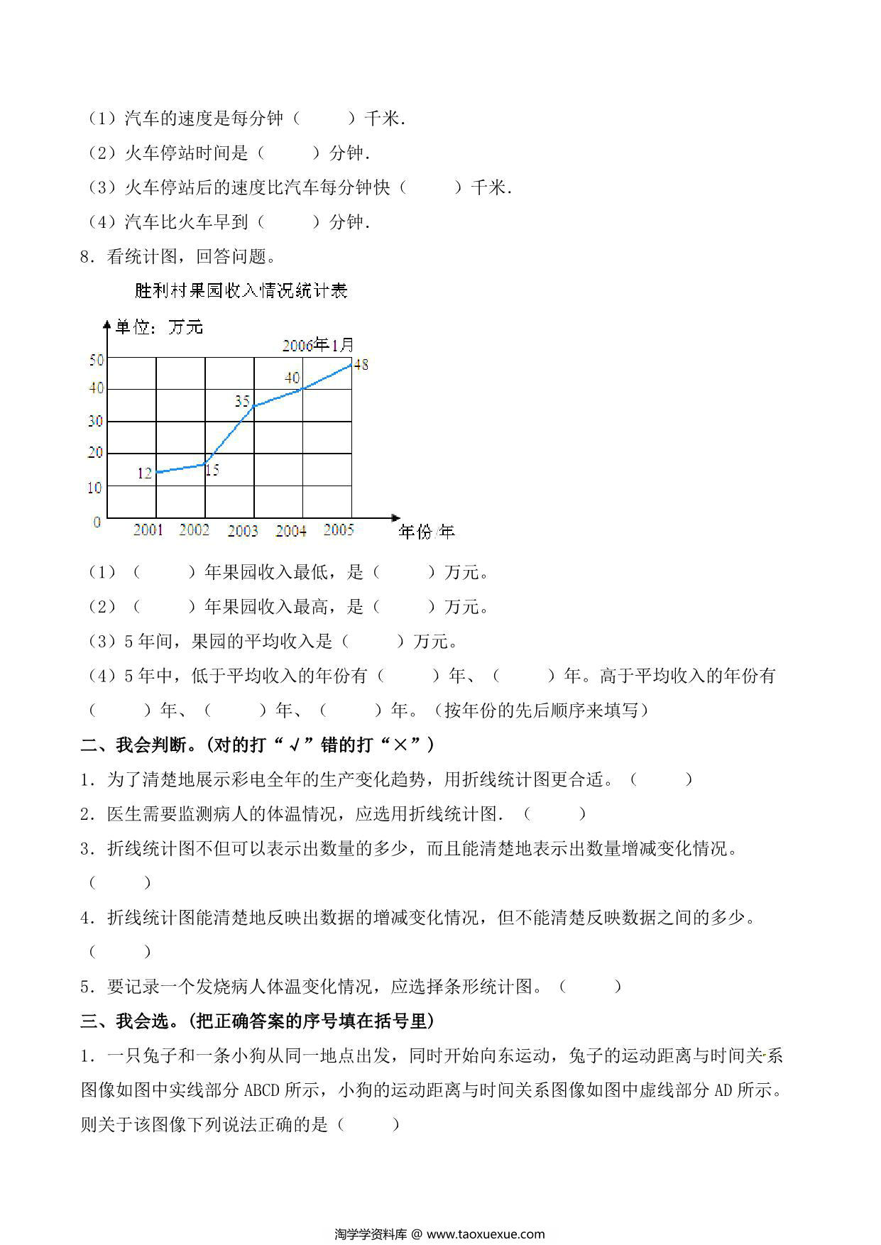 图片[3]-【单元AB卷】第七单元 折线统计图 五年级下册数学单元检测试题A卷 人教版，10页PDF电子版-淘学学资料库