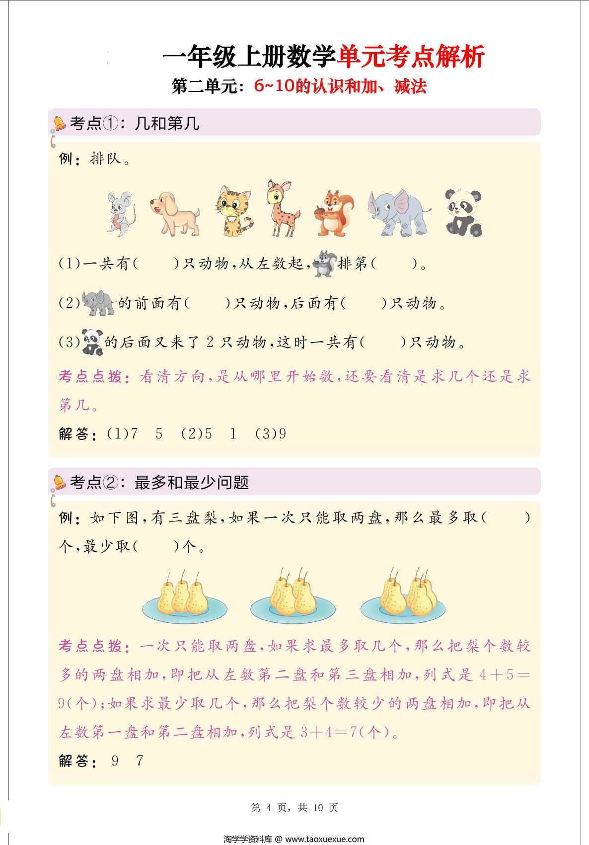 图片[2]-一年级上册数学思维导图+单元考点解析（人教版），10页PDF可打印-淘学学资料库