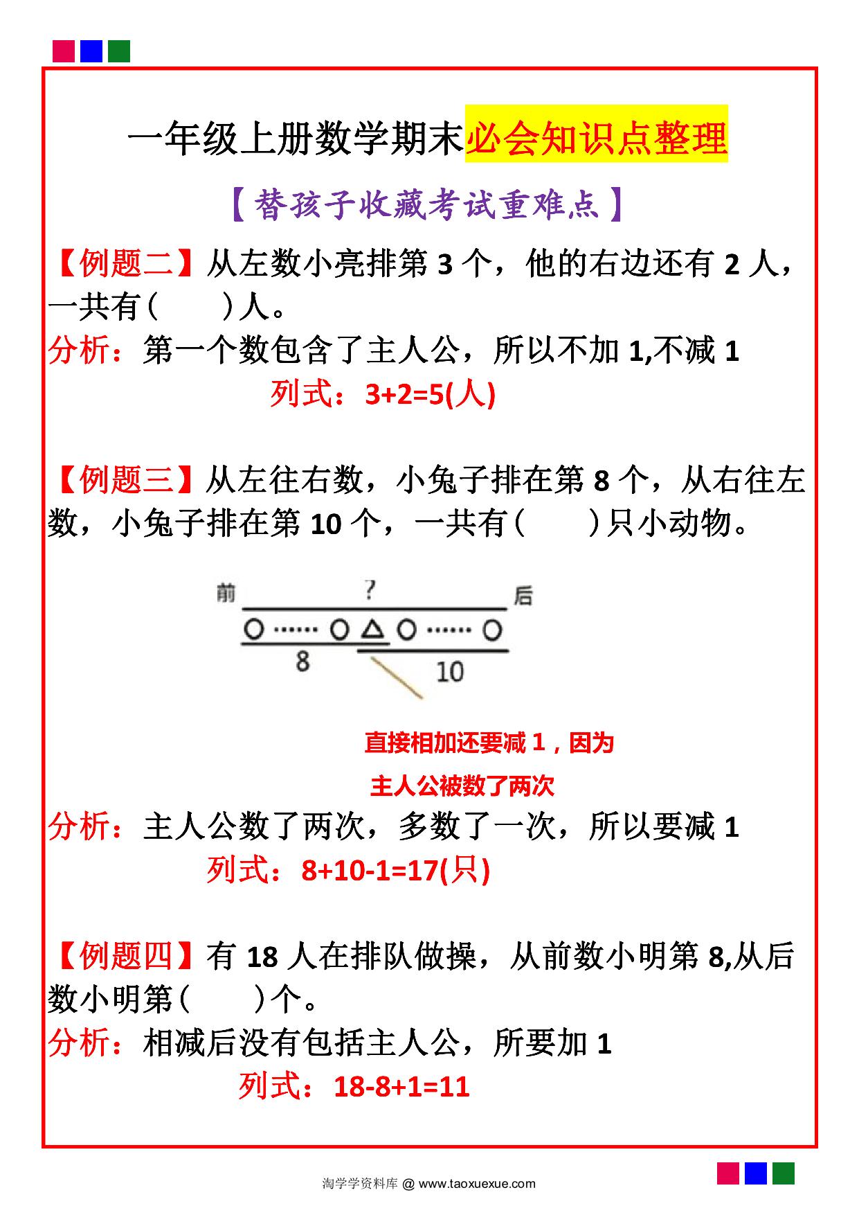 图片[3]-一年级上册数学期末必会知识点整理，8页PDF电子版-淘学学资料库