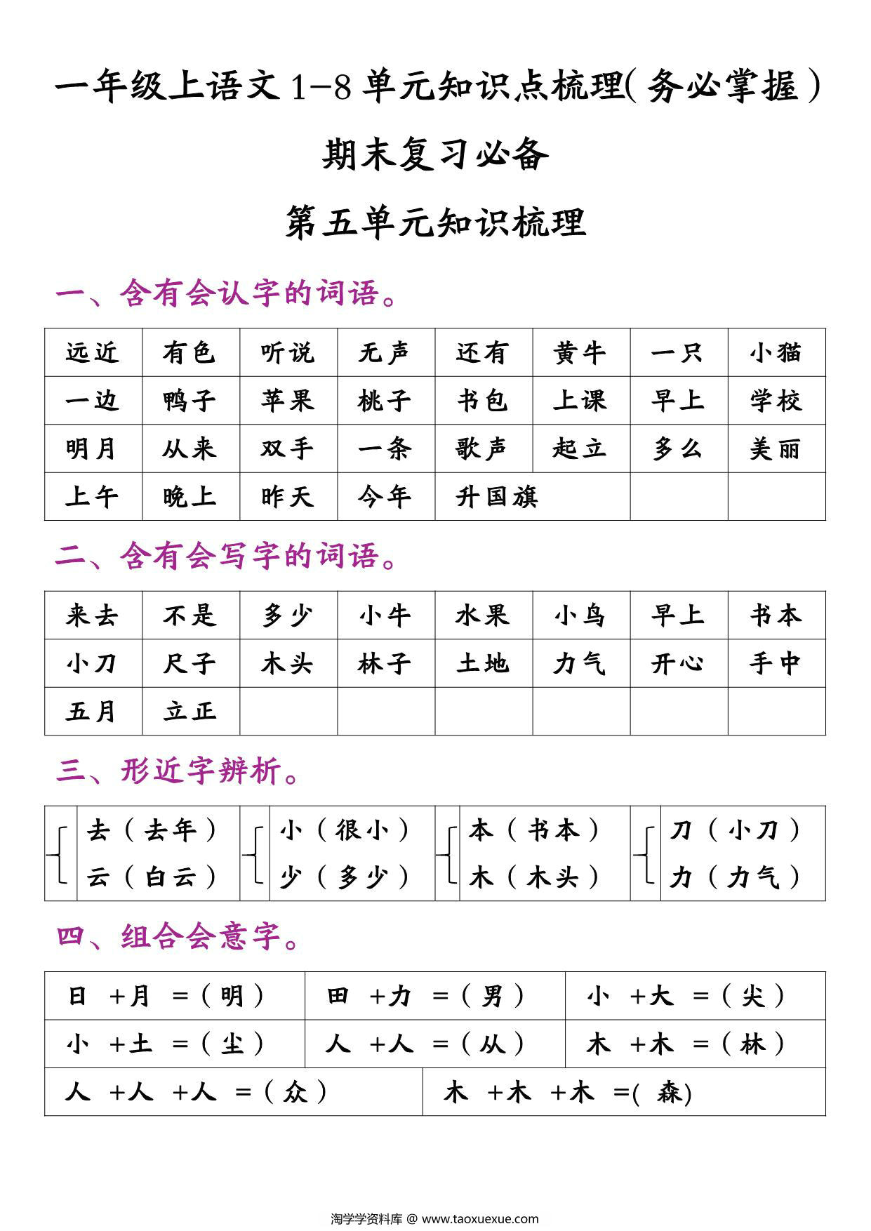 图片[4]-一年级上册语文1-8单元知识点梳理（务必掌握）期末复习必备，16页PDF电子版-淘学学资料库