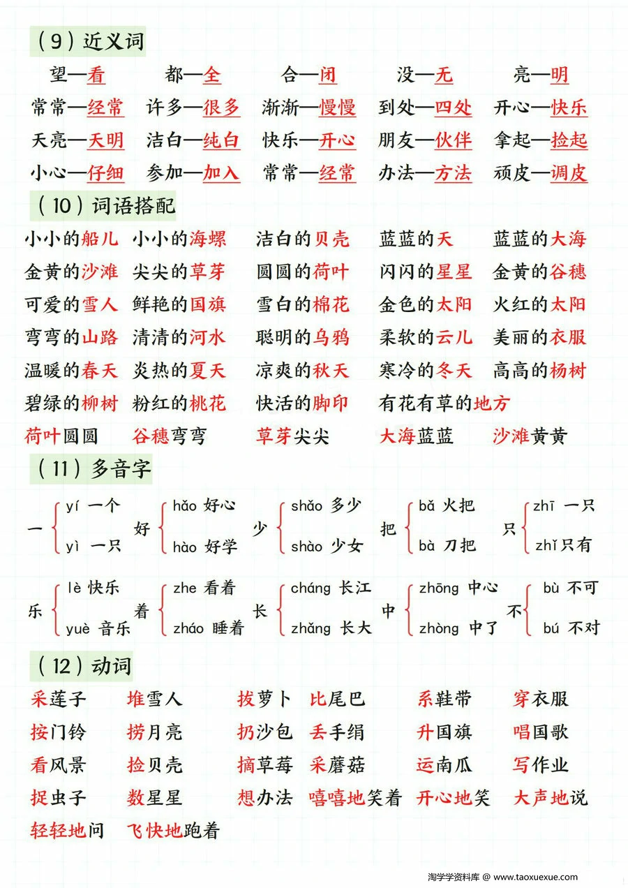 图片[2]-一年级上册语文期末总复习六大专项，15页PDF电子版-淘学学资料库