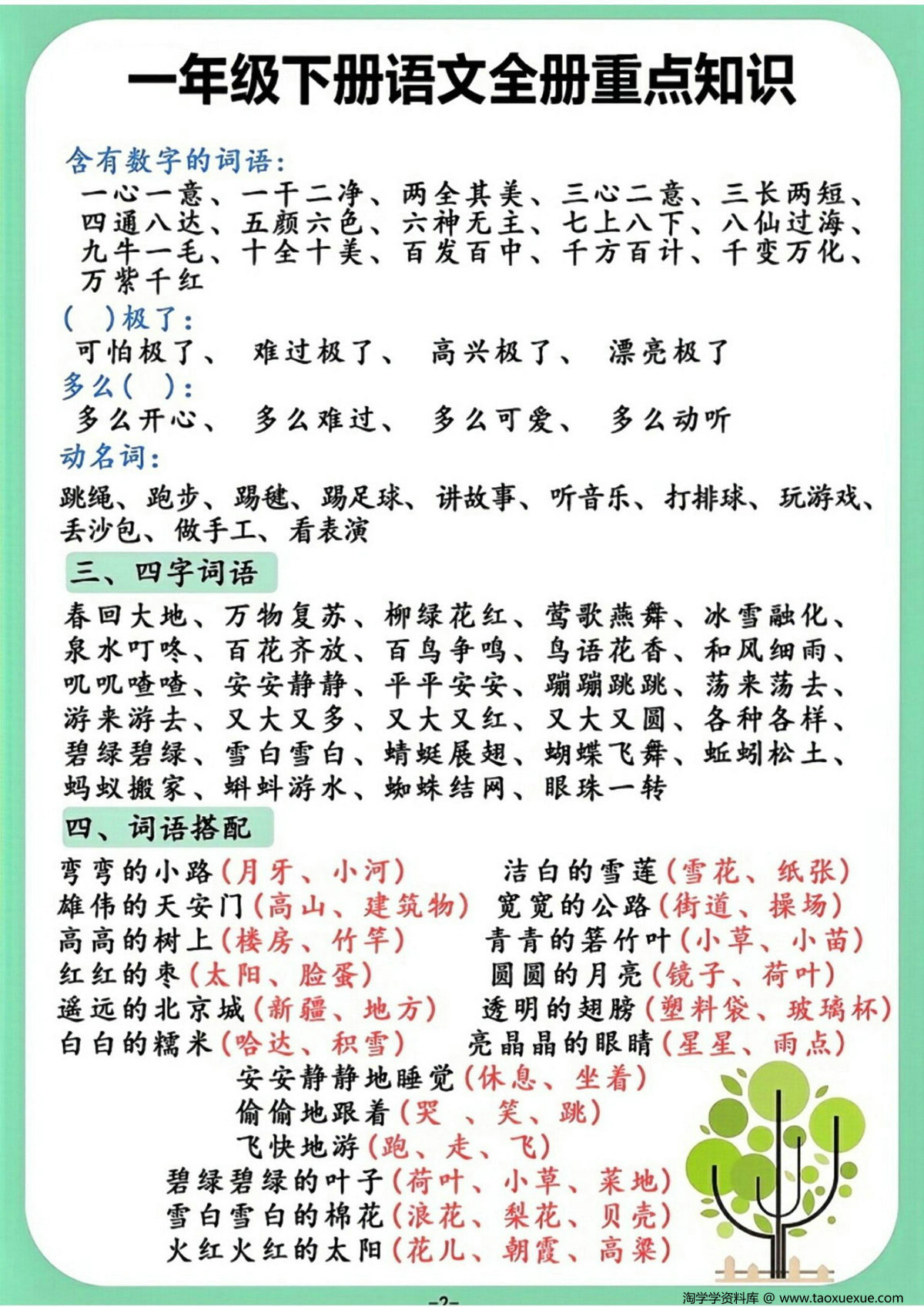 图片[2]-一年级下册语文全册重点知识汇总（版二），9页PDF可打印-淘学学资料库