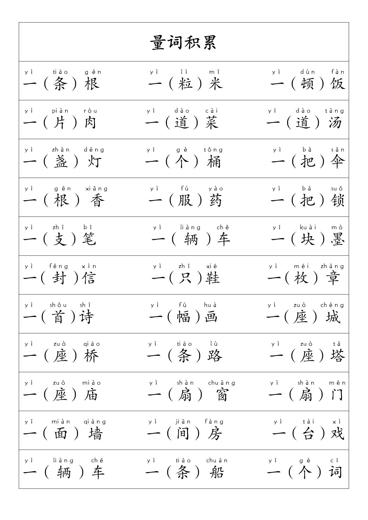 图片[4]-一年级语文上册·重点必考-词语积累，12页PDF可打印-淘学学资料库