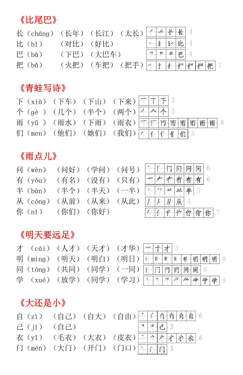 图片[3]-一年级语文上册生字小贴贴，页PDF可打印-淘学学资料库