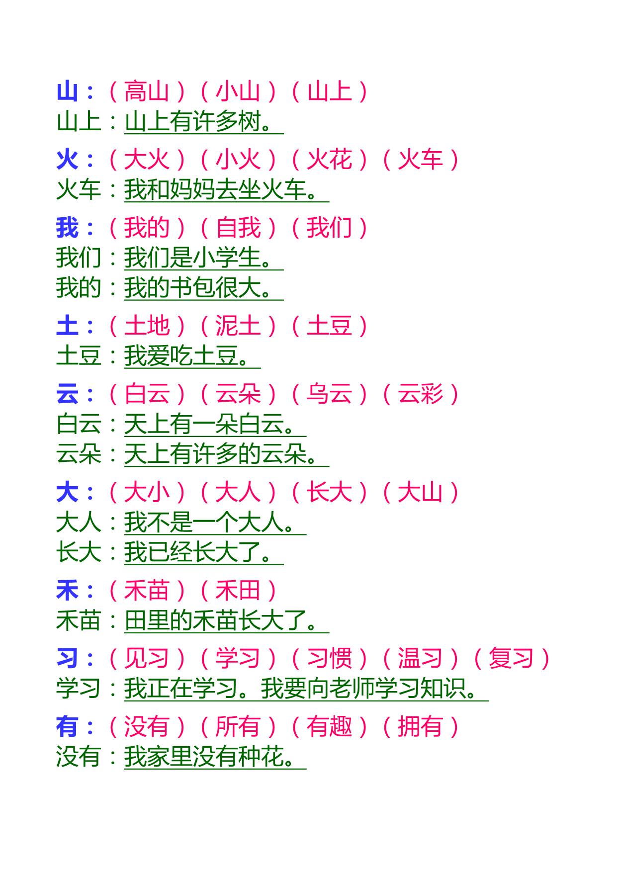 图片[2]-一年级语文上册生字组词和造句，14页PDF电子版可打印-淘学学资料库