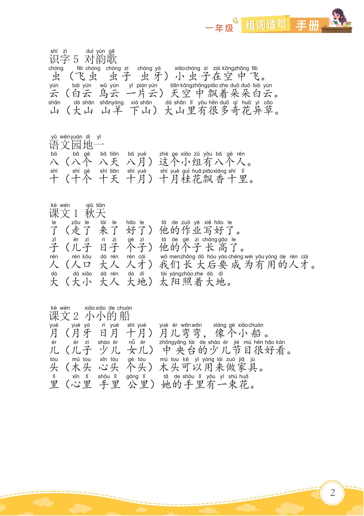 图片[2]-一年级语文上册组词造句手册，22页PDF-淘学学资料库