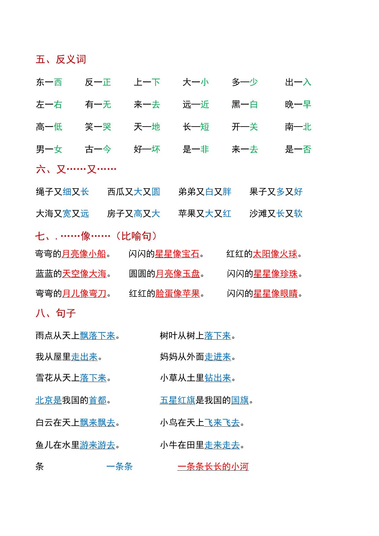 图片[3]-一年级语文上册课内重要知识点梳理，8页PDF电子版可打印-淘学学资料库