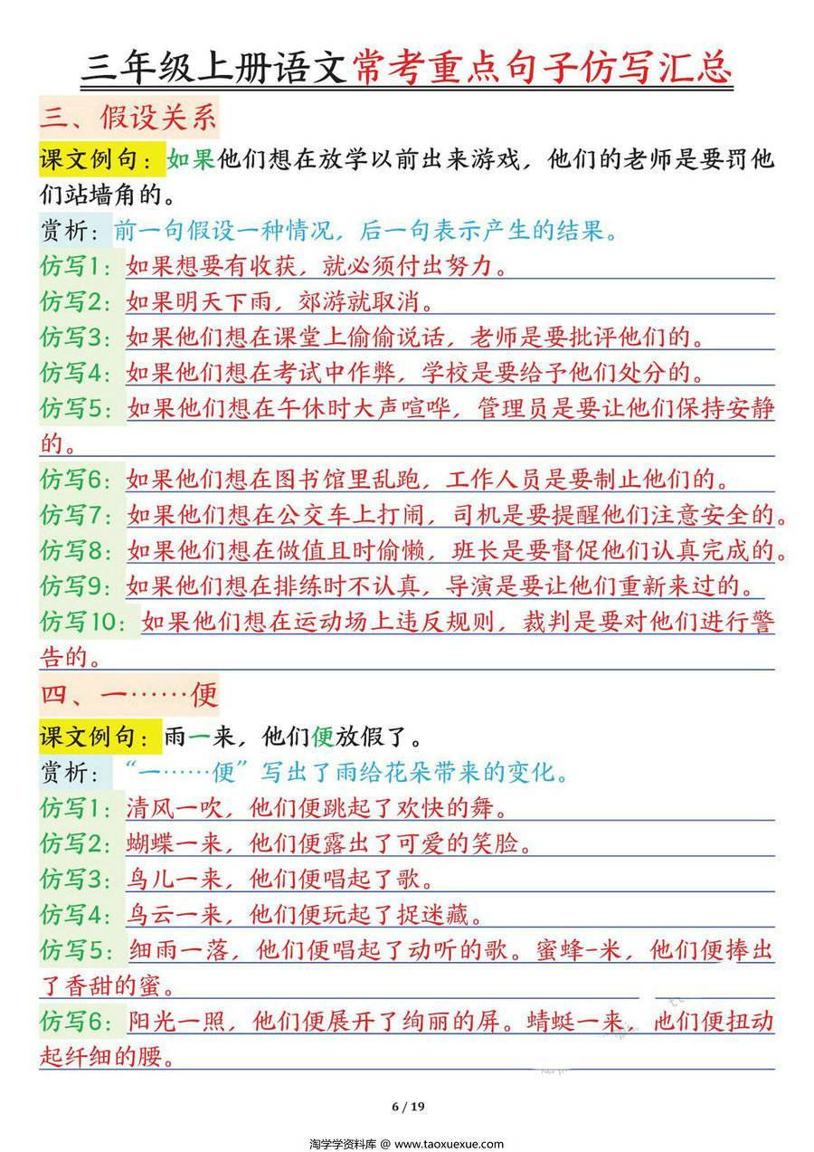 图片[2]-三年级上册语文常考重点句子仿写汇总，14页PDF可打印-淘学学资料库