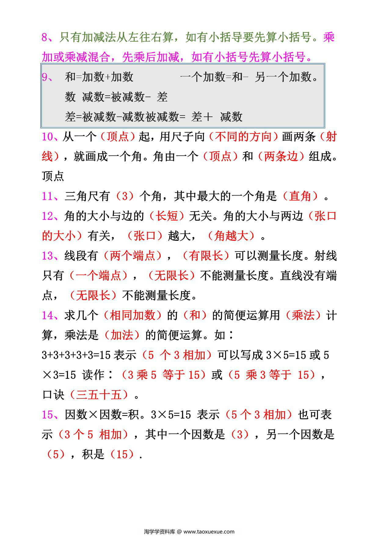 图片[2]-二年级上册数学必背重点概念汇总，3页PDF可打印-淘学学资料库