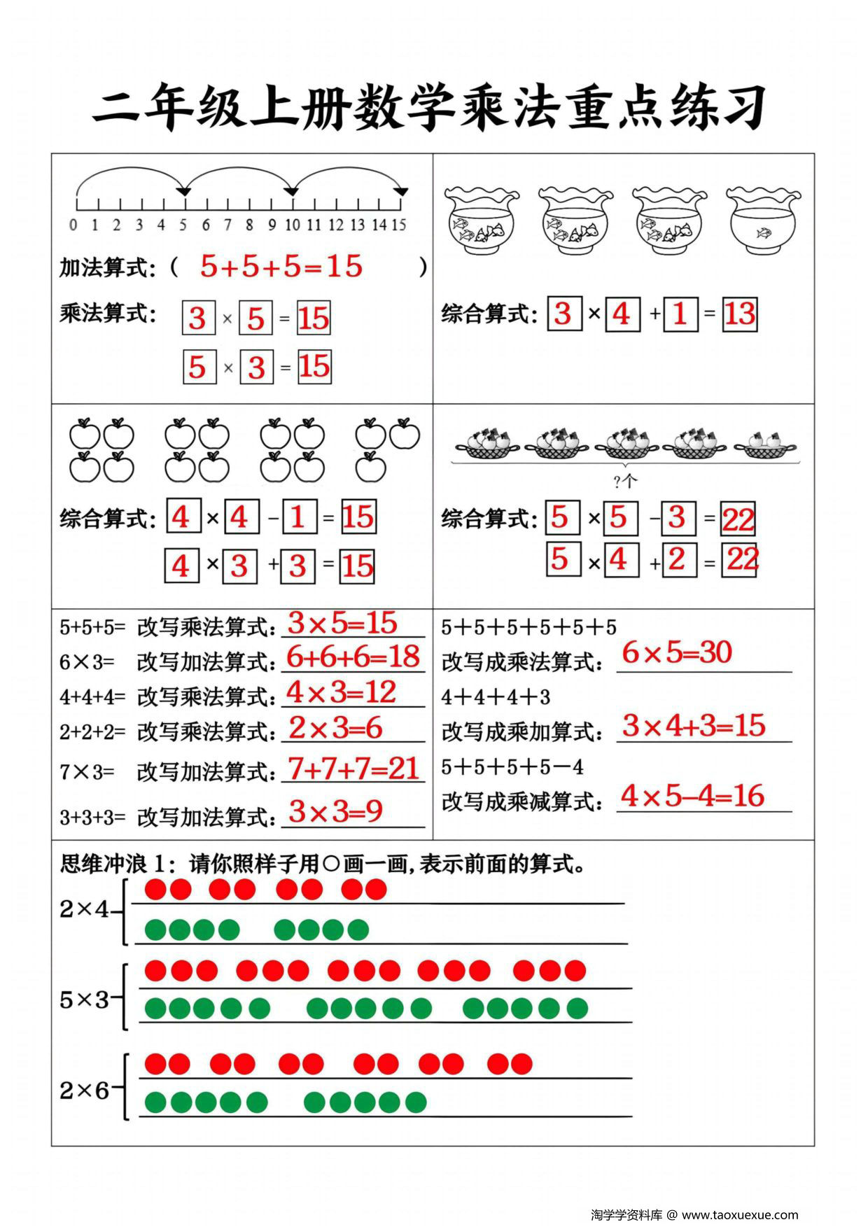 图片[2]-二年级上册数学表内乘法专项练习，30页PDF电子版-淘学学资料库