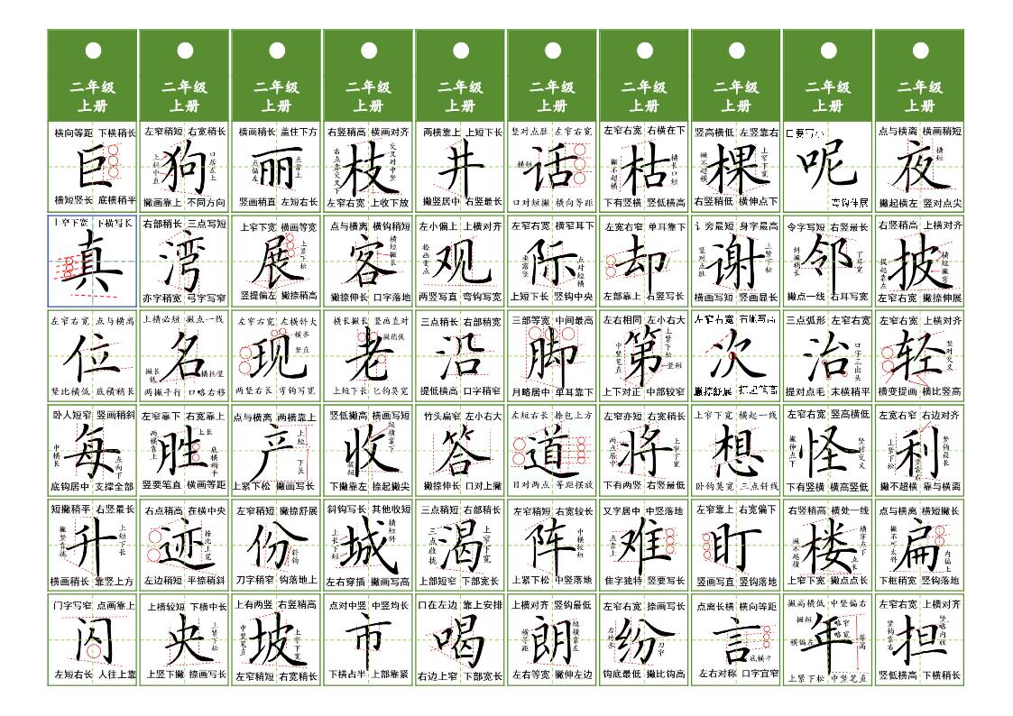 图片[3]-二年级上册语文同步精讲字卡，10页PDF可打印-淘学学资料库