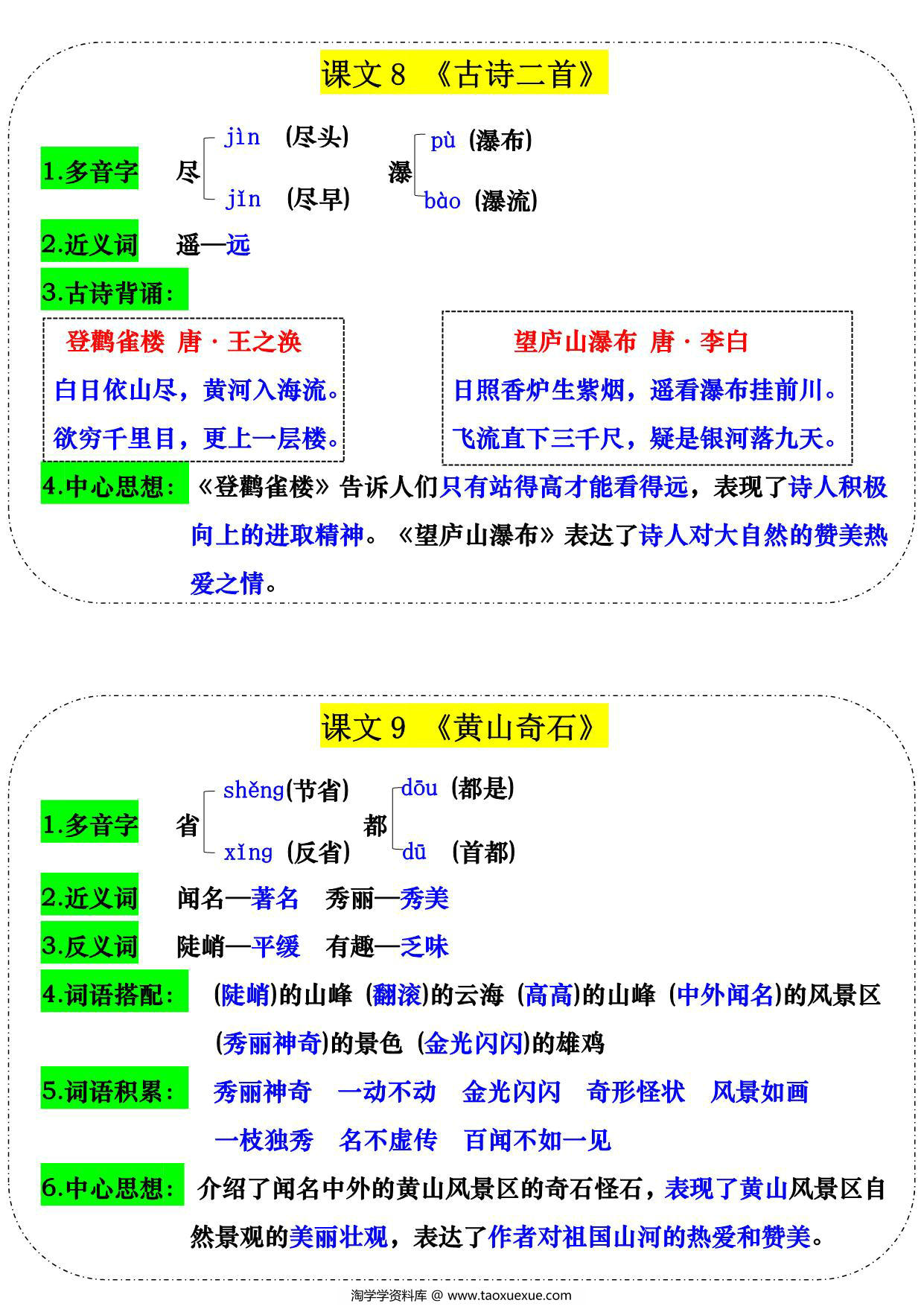 图片[3]-二年级上册语文每课课课贴，18页PDF可打印-淘学学资料库