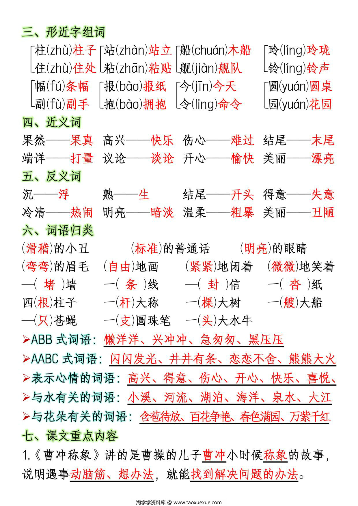 图片[2]-二年级上册语文第三单元重点必背九大考点，3页PDF电子版-淘学学资料库