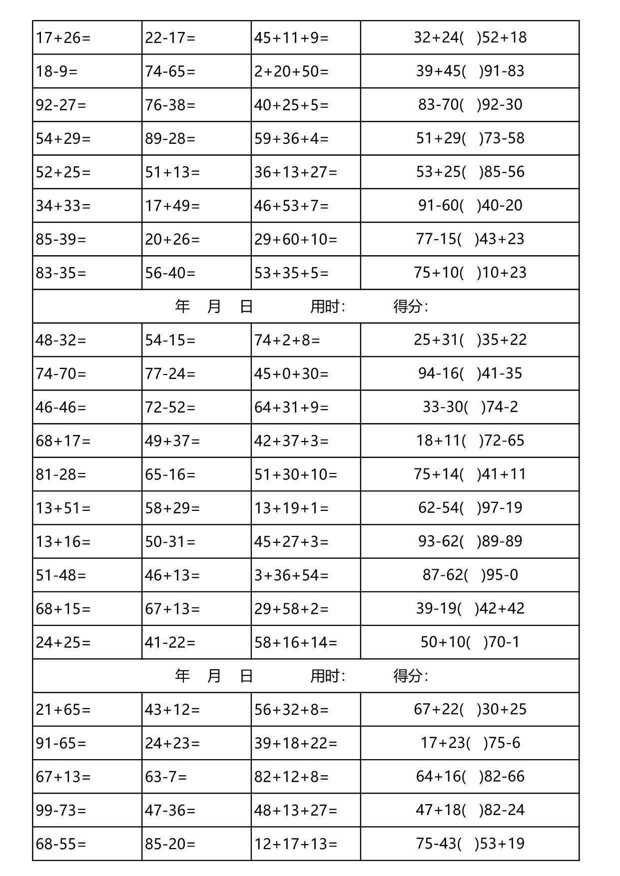 图片[2]-二年级数学100以内加减法口算天天练(3300道) 30页PDF-淘学学资料库