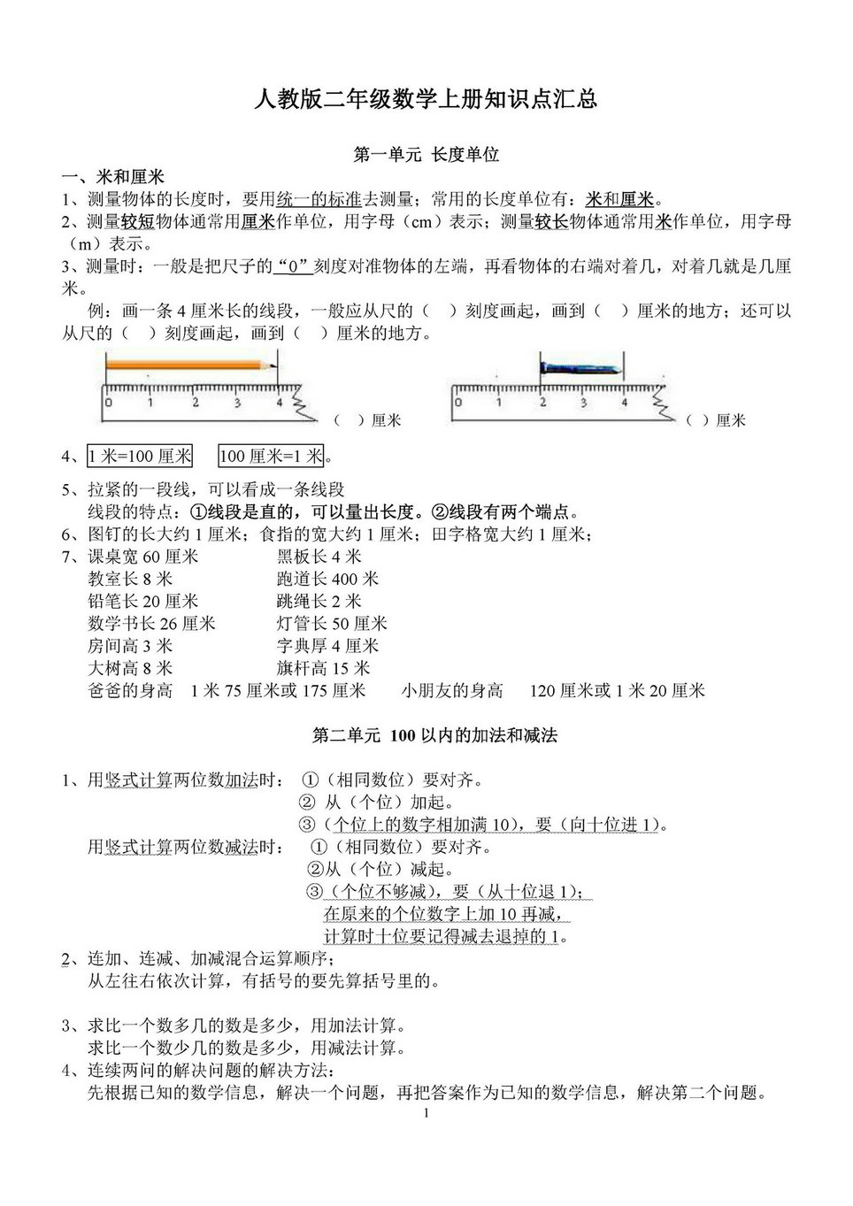 图片[1]-二年级数学上册知识点汇总（人教版）-淘学学资料库