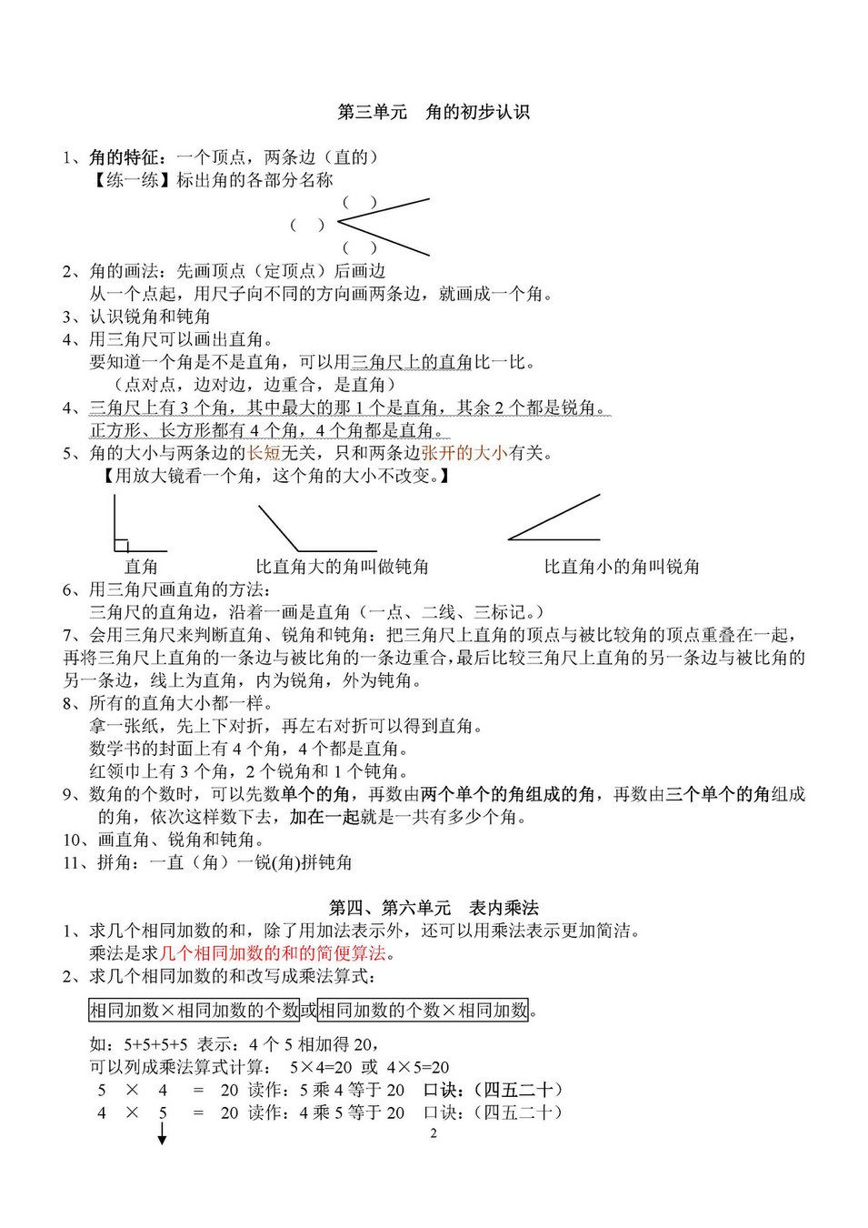 图片[2]-二年级数学上册知识点汇总（人教版）-淘学学资料库