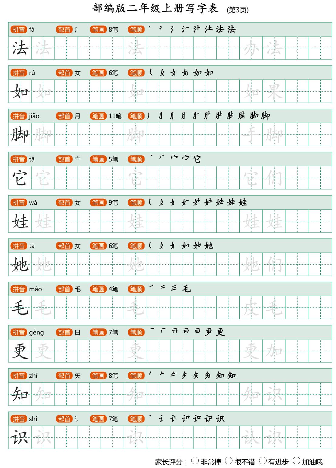 图片[3]-二年级语文上册【写字表】字帖【第2套】 25页PDF-淘学学资料库