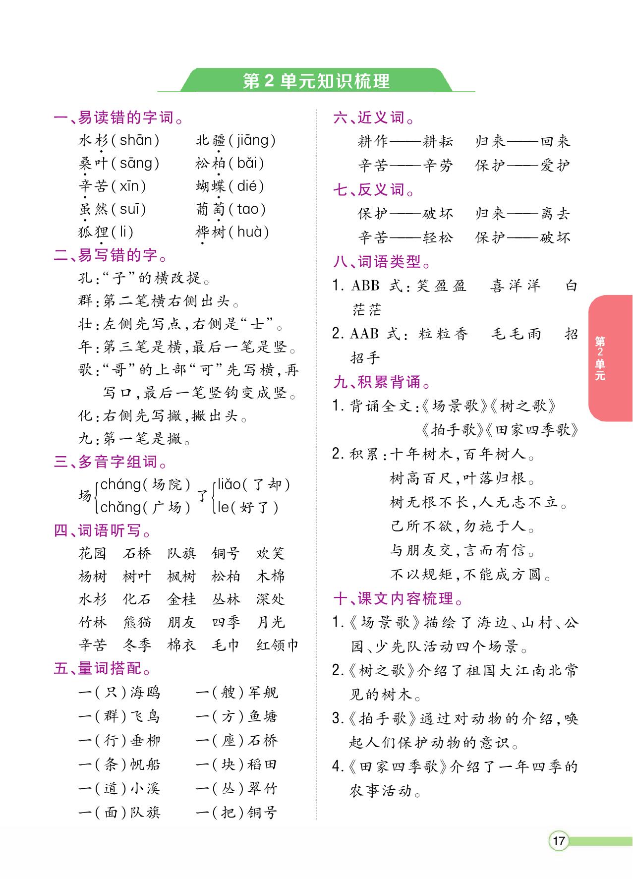 图片[2]-二年级语文上册单元知识梳理，8页PDF-淘学学资料库