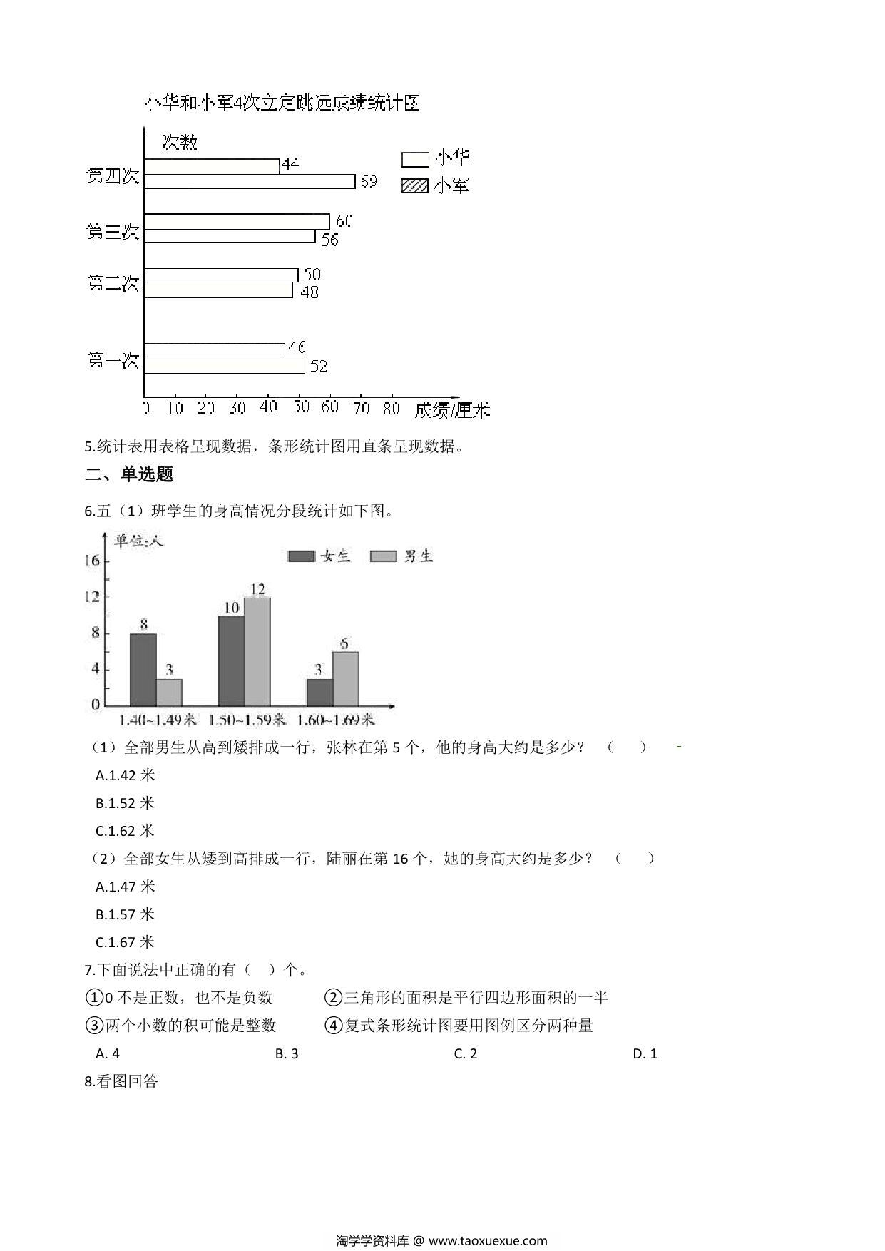 图片[2]-五年级上册数学第六单元【统计表和条形统计图（二） 】精华篇训练题含答案（苏教版），11页PDF可打印-淘学学资料库