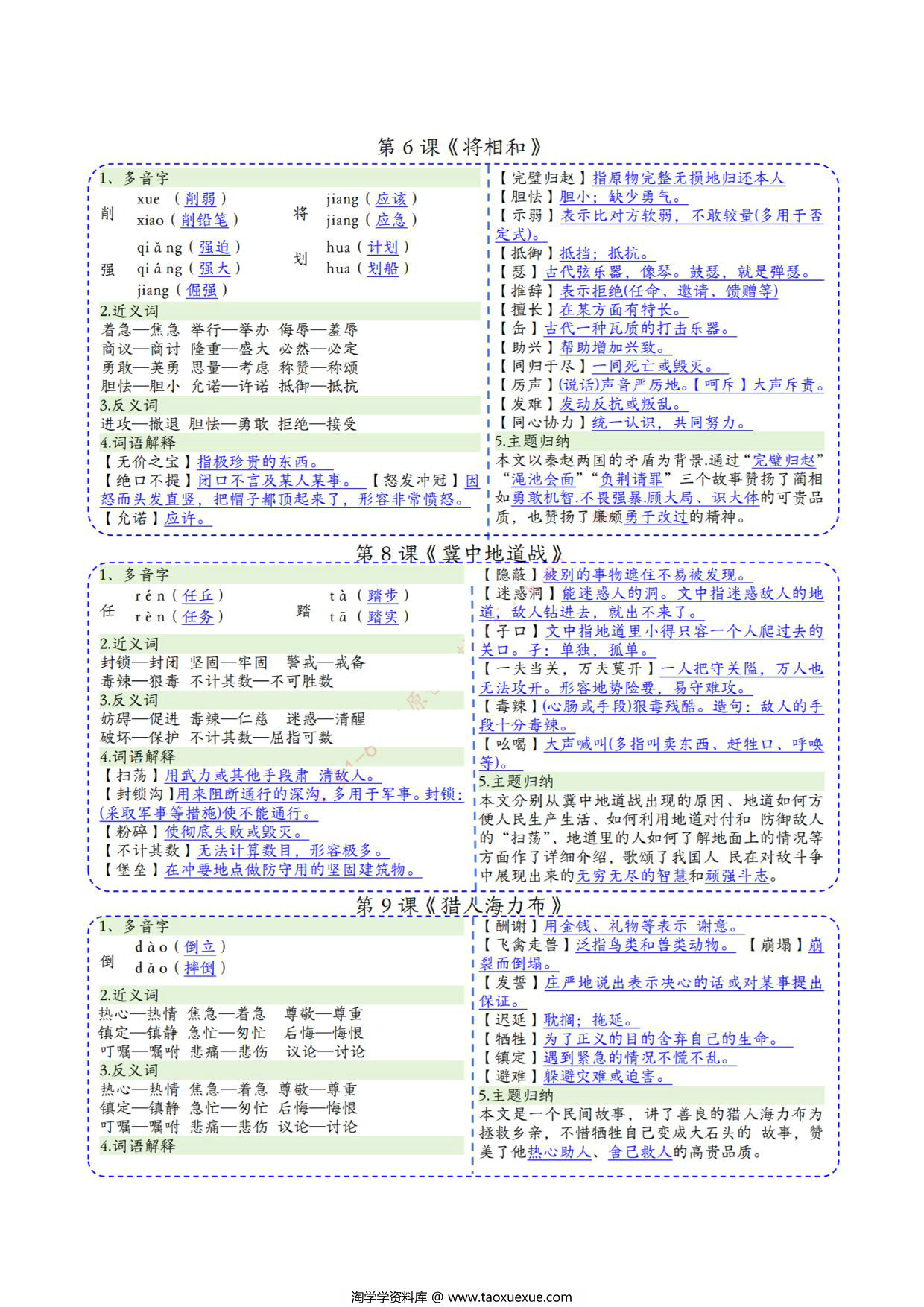 图片[2]-五年级上册语文彩色一课一贴课课贴，4页PDF电子版-淘学学资料库