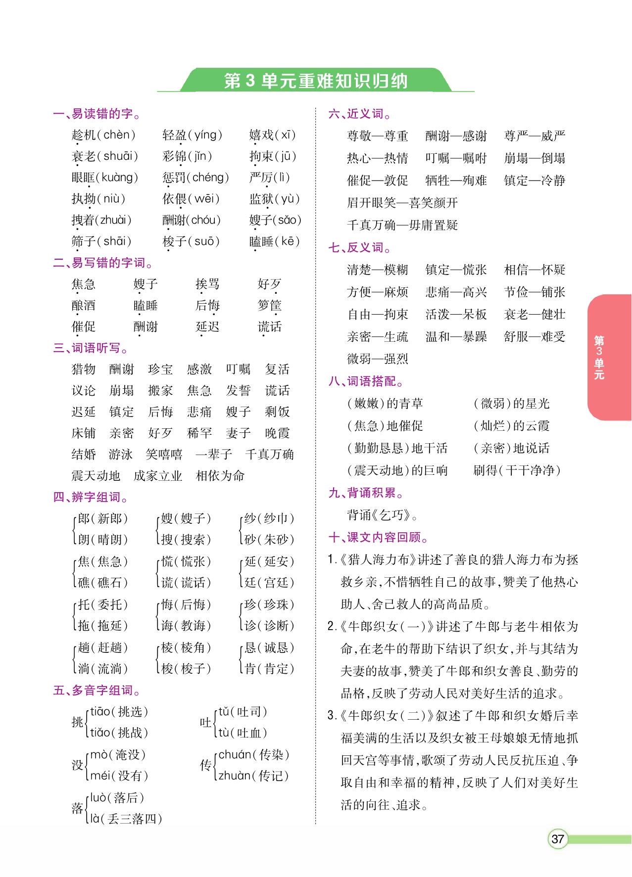 图片[3]-五年级语文上册重点难点知识归纳，8页PDF电子版-淘学学资料库