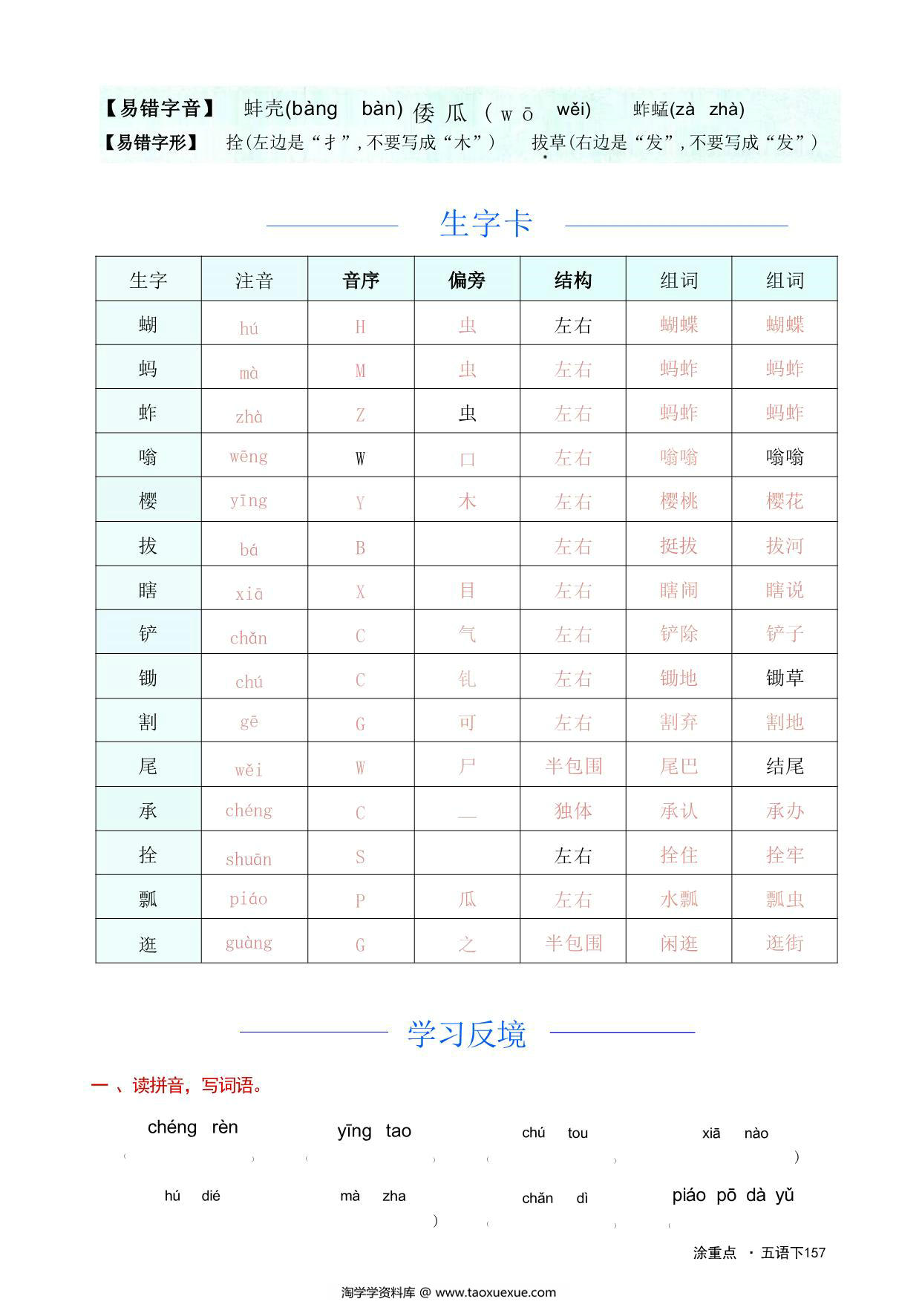 图片[3]-五年级语文下册字词预习册，88页pdf电子版-淘学学资料库