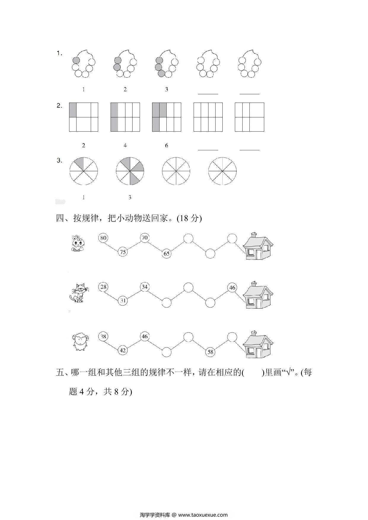 图片[2]-人教版一年级数学下册专项突破-找规律，6页PDF电子版-淘学学资料库