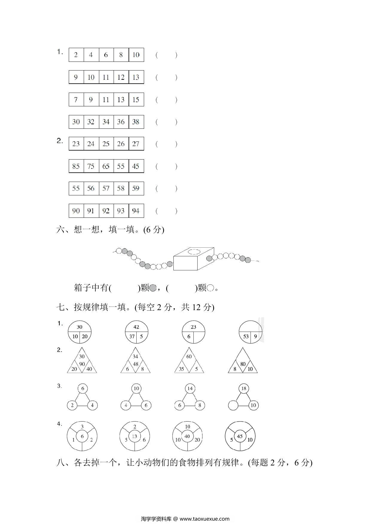 图片[3]-人教版一年级数学下册专项突破-找规律，6页PDF电子版-淘学学资料库