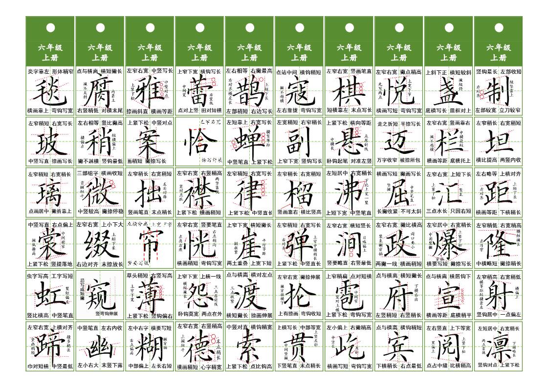 图片[1]-六年级上册语文同步精讲字卡，5页PDF可打印-淘学学资料库