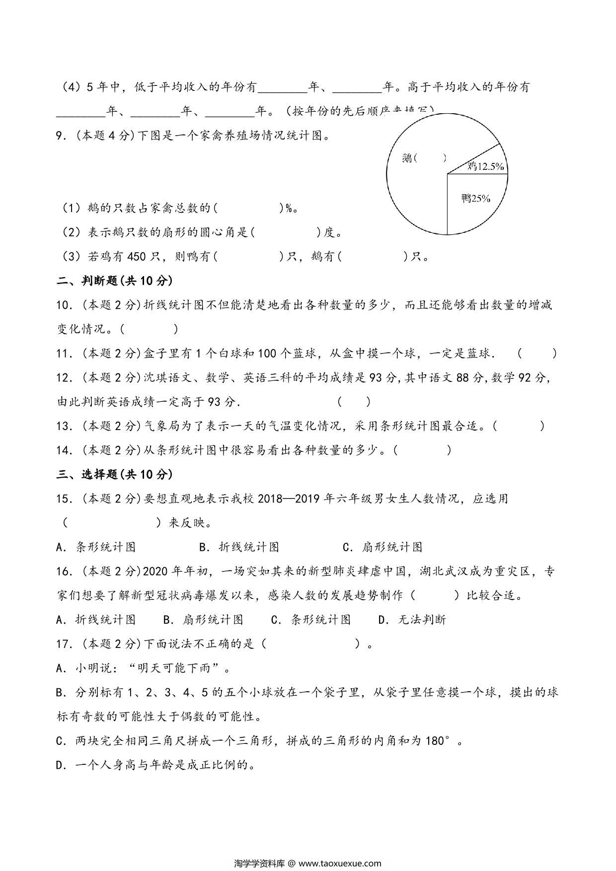 图片[2]-六年级下册数学总复习专项训练统计和概率（一）（人教版），10页PDF电子版-淘学学资料库