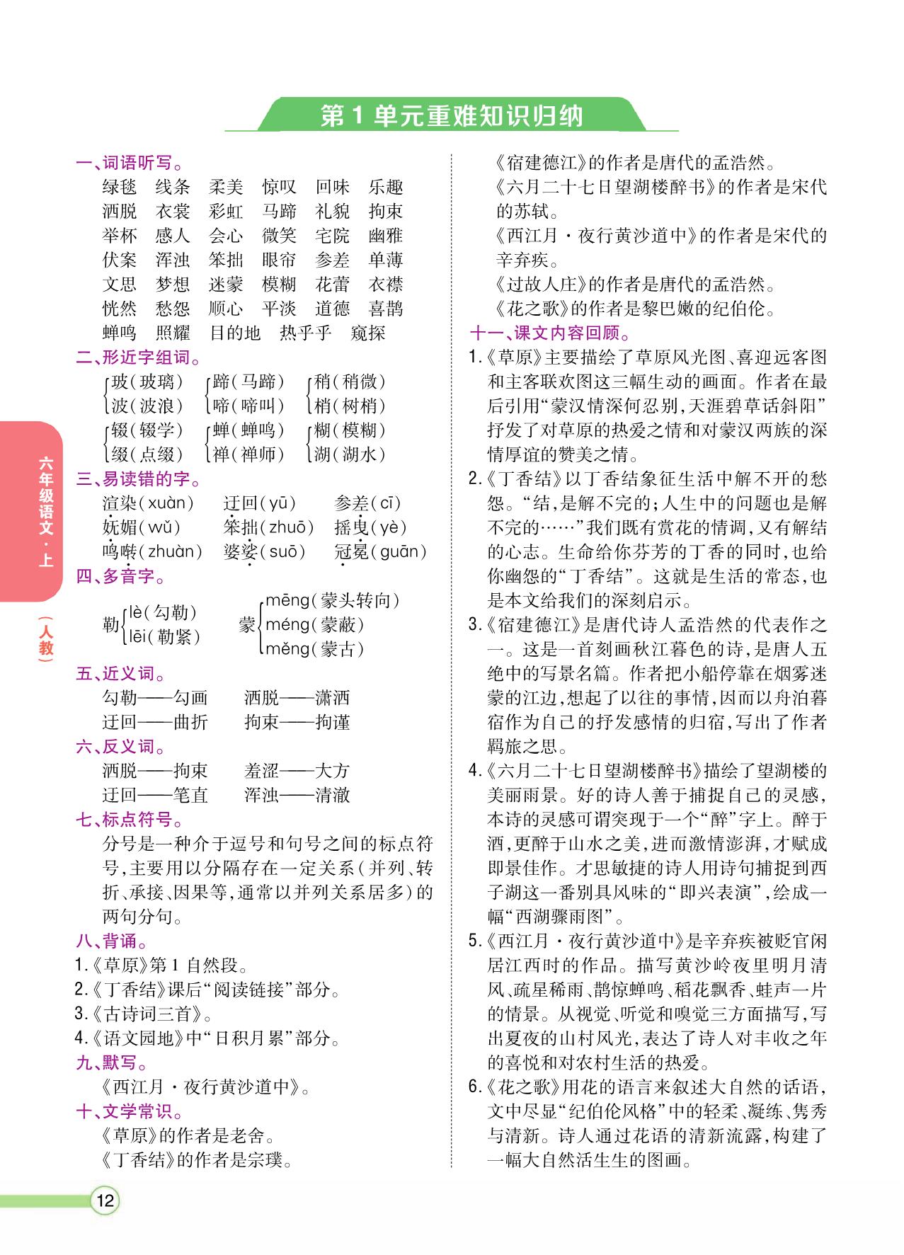 图片[1]-六年级语文上册重点难点知识归纳，8页PDF电子版-淘学学资料库