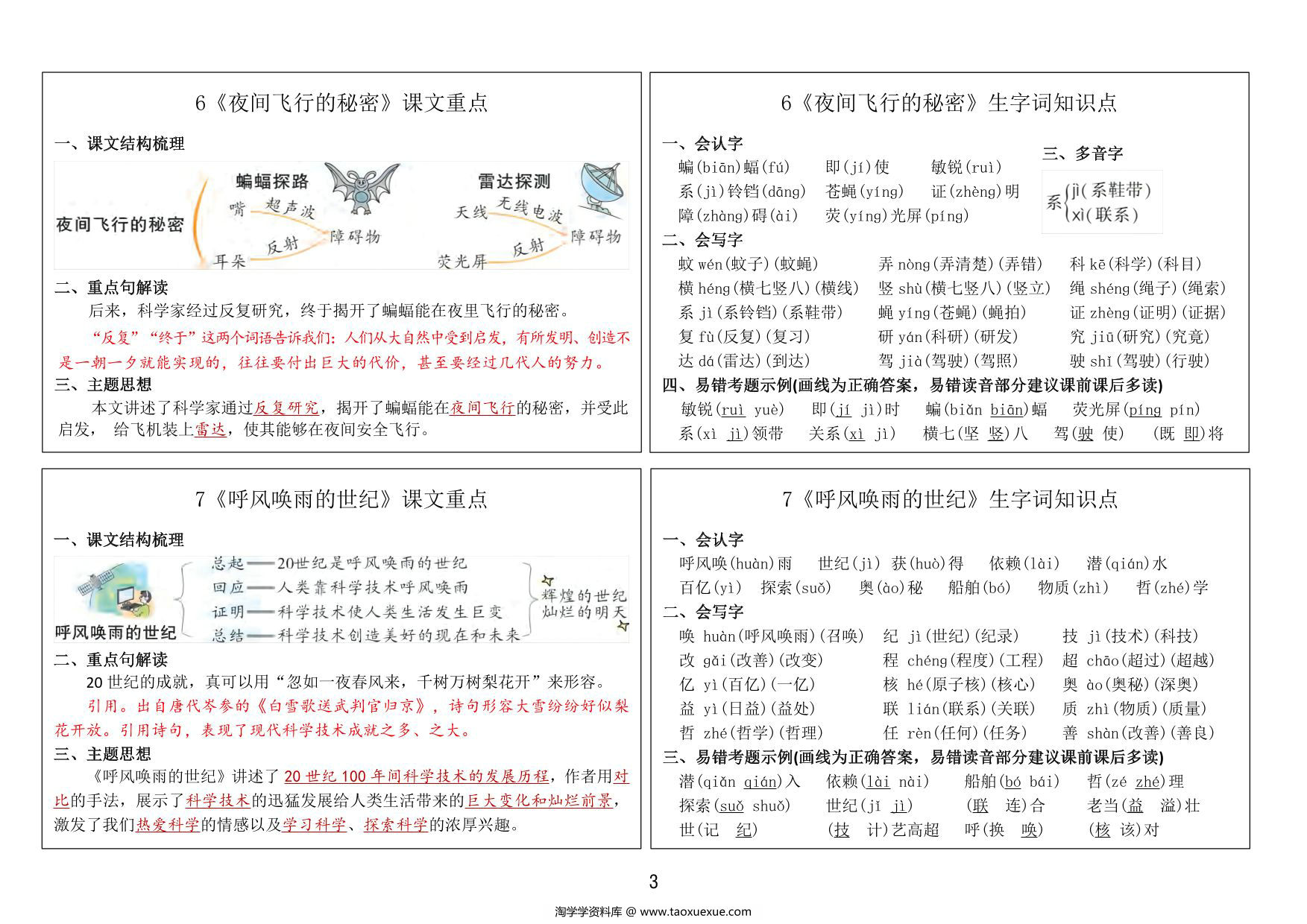 图片[2]-四年级上册语文课课贴（课文重点+生字词知识点），12页PDF可打印-淘学学资料库