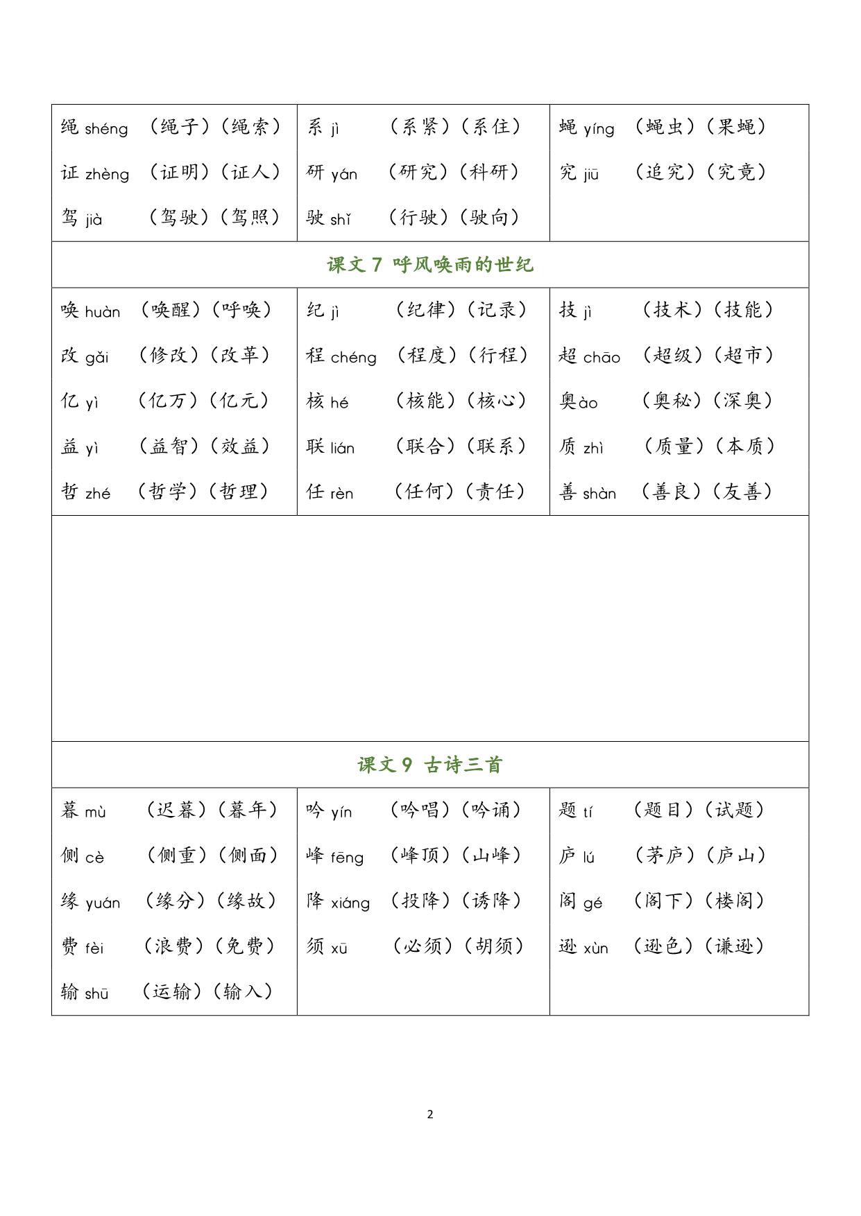 图片[2]-四年级语文上册会写字及组词，7页PDF可打印-淘学学资料库