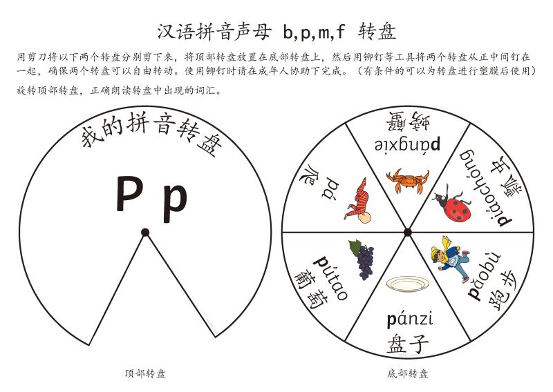 图片[2]-拼音转盘游戏，转动转盘学习拼音声母与韵母关系，素材可打印可剪下做游戏。-淘学学资料库