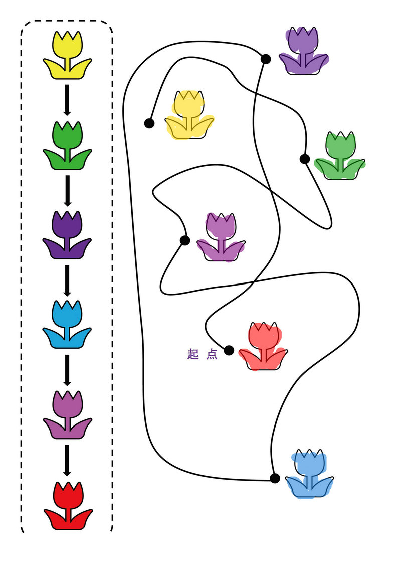 图片[1]-按照连线顺序给图画填上颜色，训练宝宝专注力，素材可打印-淘学学资料库