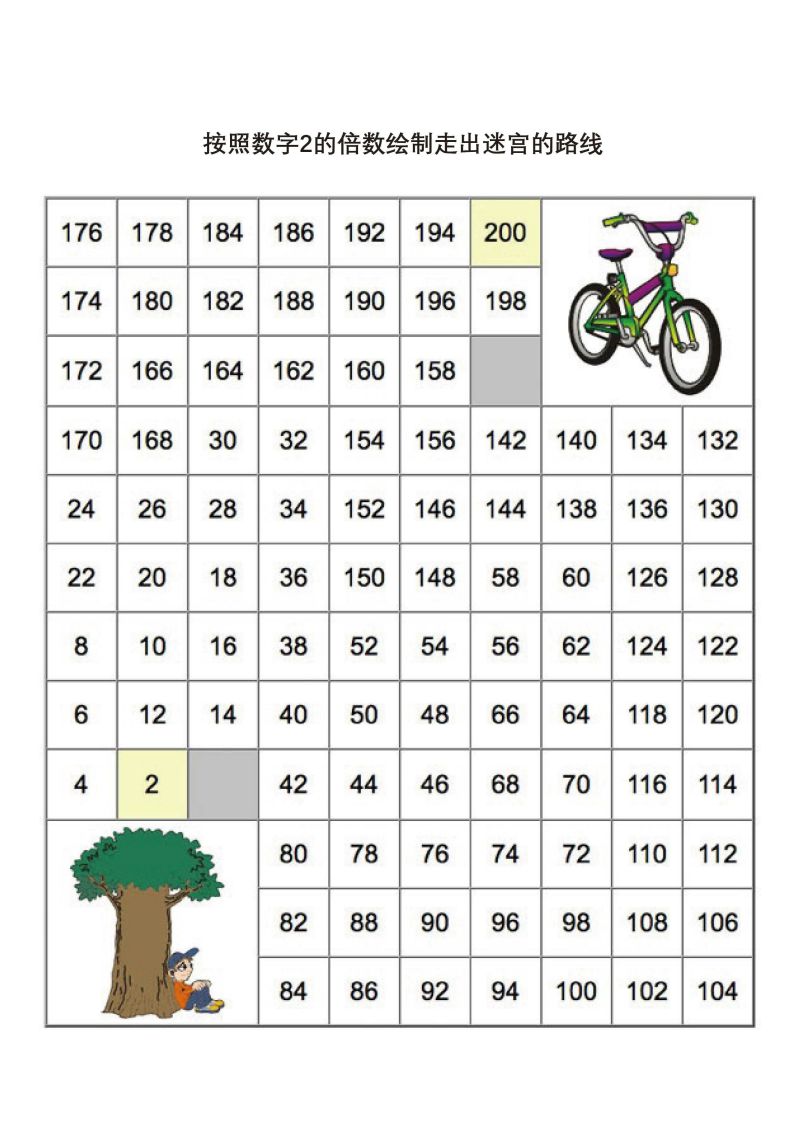 图片[2]-数字迷宫，按照数字的倍数绘制走出迷宫的路线，5页PDF可打印-淘学学资料库