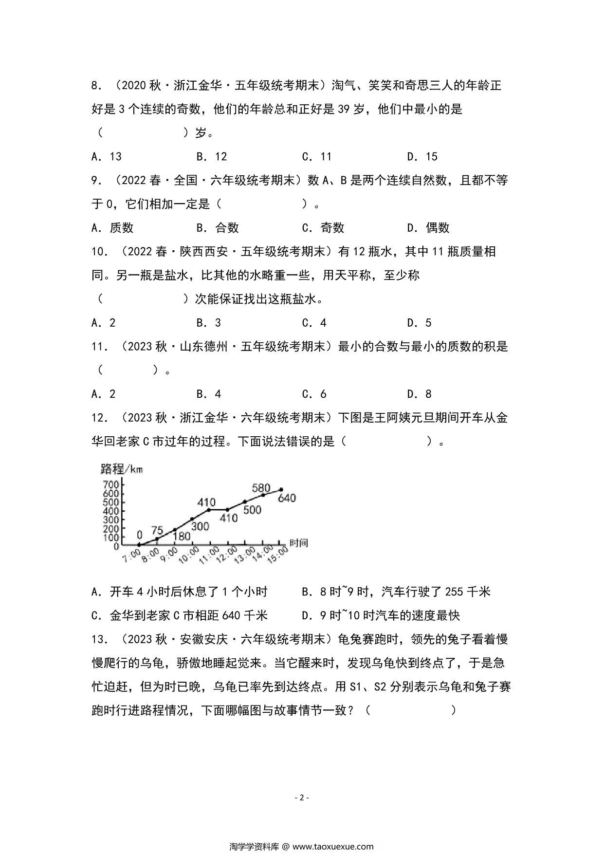 图片[2]-期末题型专项练习二：高频易错选择40题-五年级数学下册典型例题（人教版），34页PDF可打印-淘学学资料库