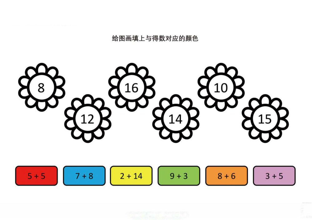 图片[1]-给图画填上与得数对应的颜色-淘学学资料库