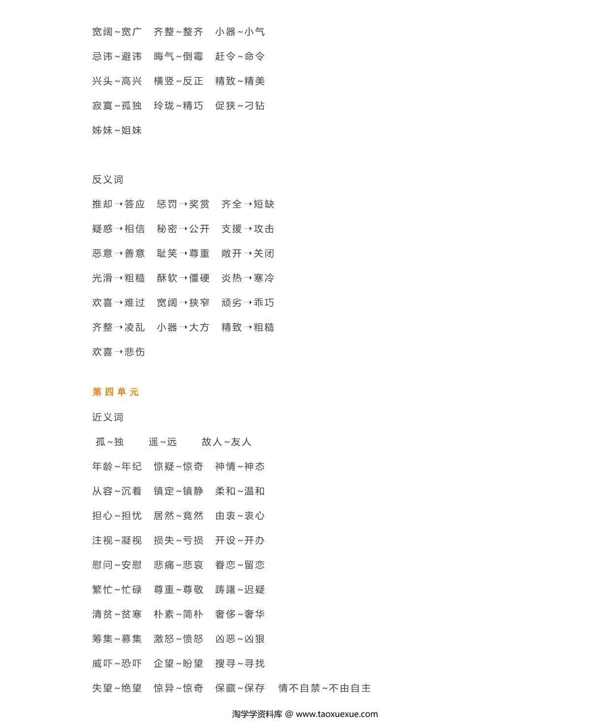 图片[2]-部编五年级语文下册近义词反义词汇总，5页PDF-淘学学资料库