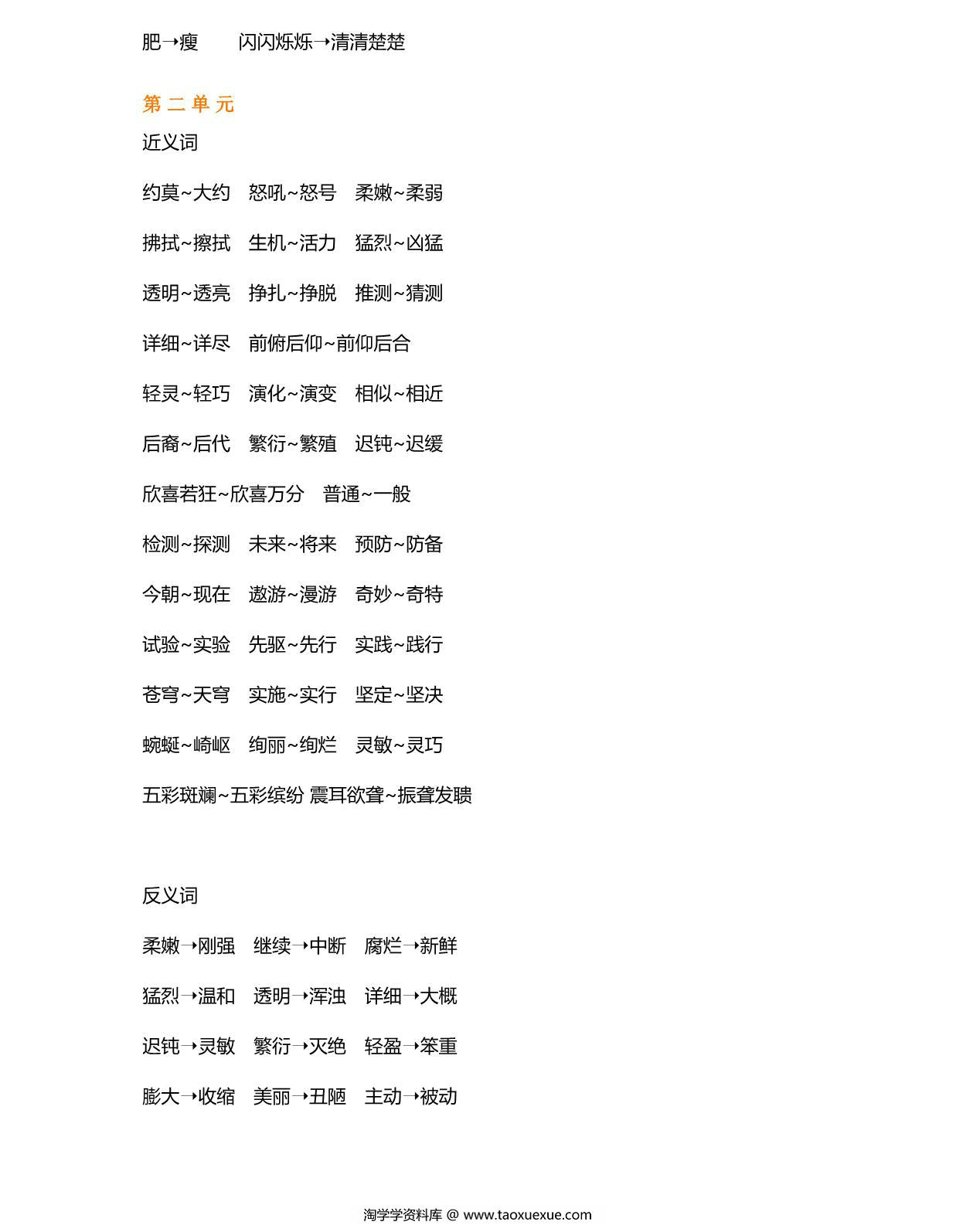 图片[2]-部编四年级语文下册近义词反义词汇总，8页PDF-淘学学资料库