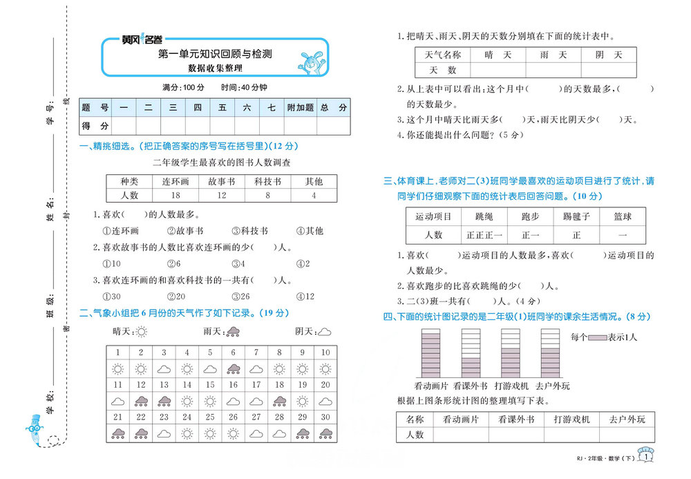 图片[1]-黄冈名卷二年级下册数学人教版 36页PDF-淘学学资料库